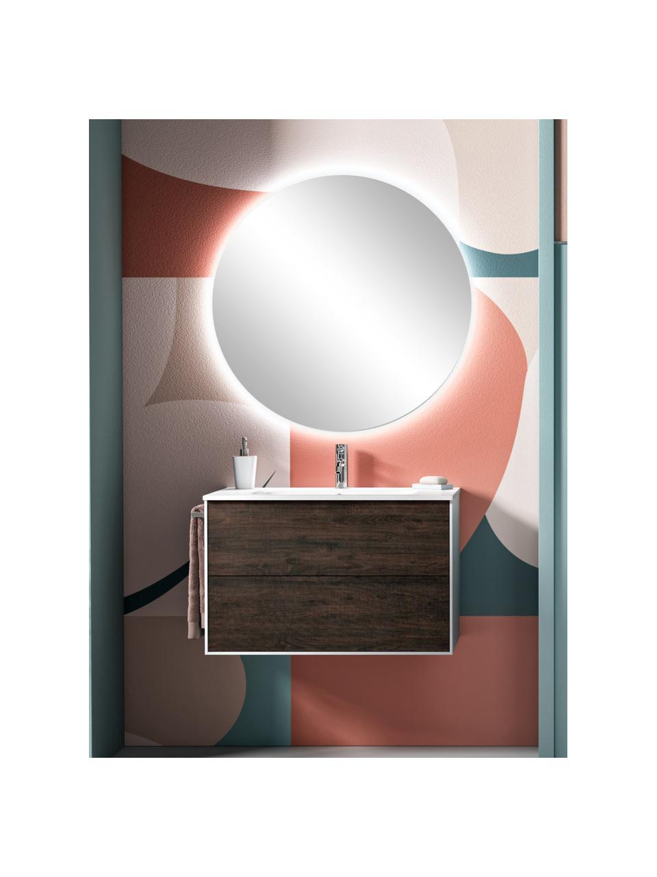 Waschtisch-Set Ago, 4-tlg., Spiegelfläche: Spiegelglas, Rückseite: ABS-Kunststoff, Weiß, Eschenholz-Optik, B 81 x H 190 cm