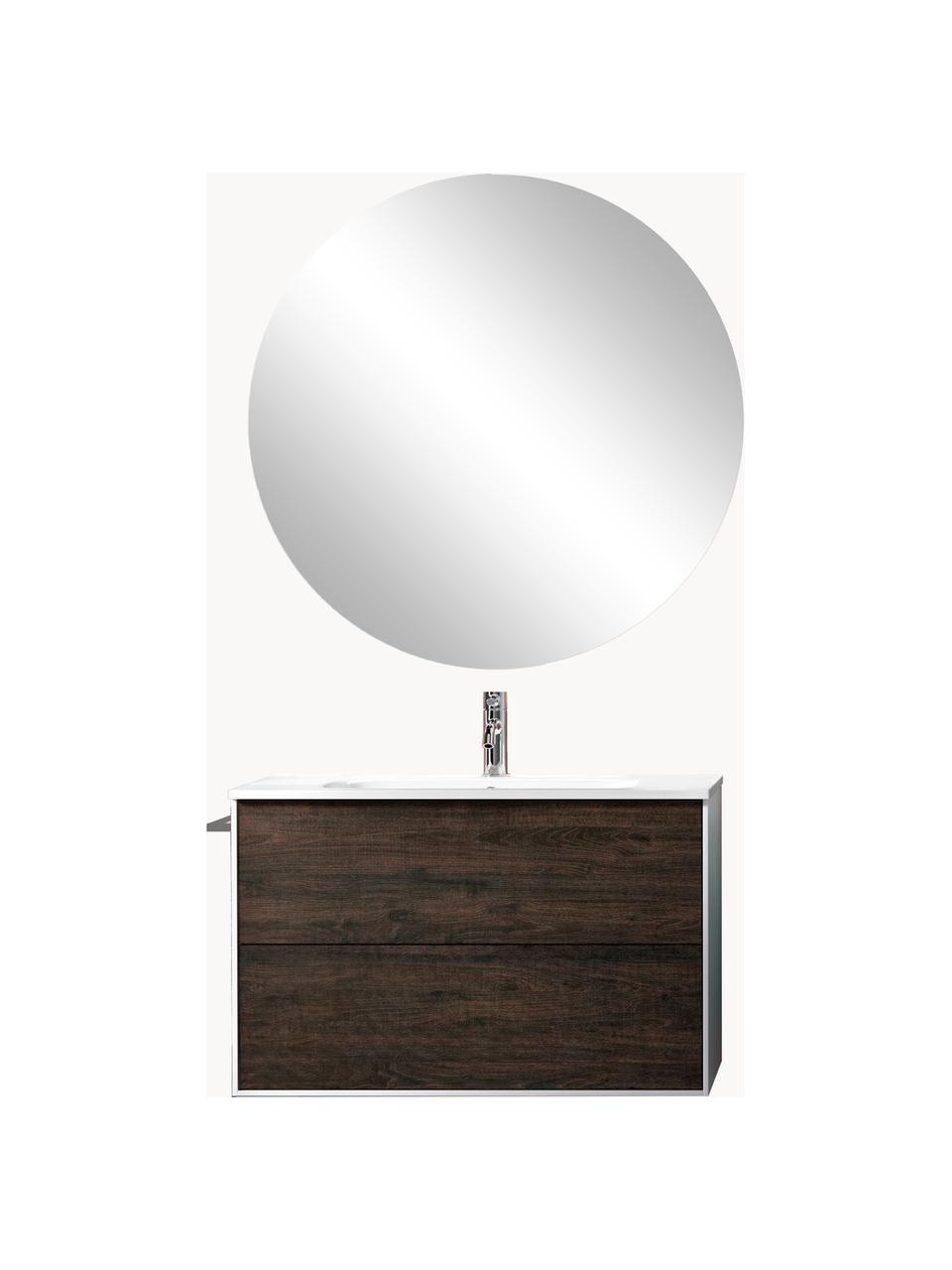 Set lavabo Ago 4 pz, Superficie dello specchio: lastra di vetro, Bianco effetto legno di frassino, Larg. 81 x Alt. 190 cm