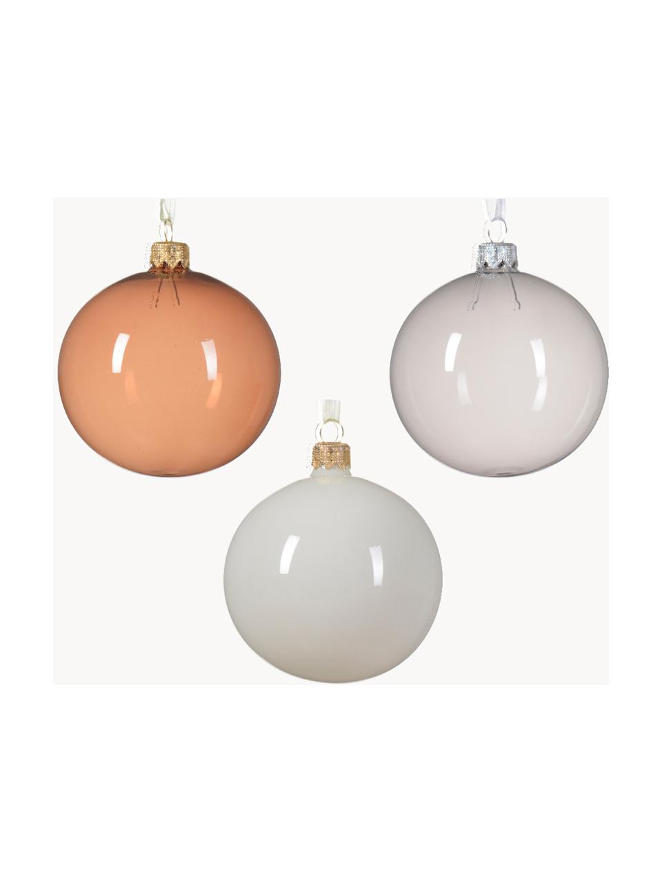 Weihnachtskugeln Shades, 6er-Set, Glas, Weiss, Hellgrau, Orange, transparent, Ø 8 cm
