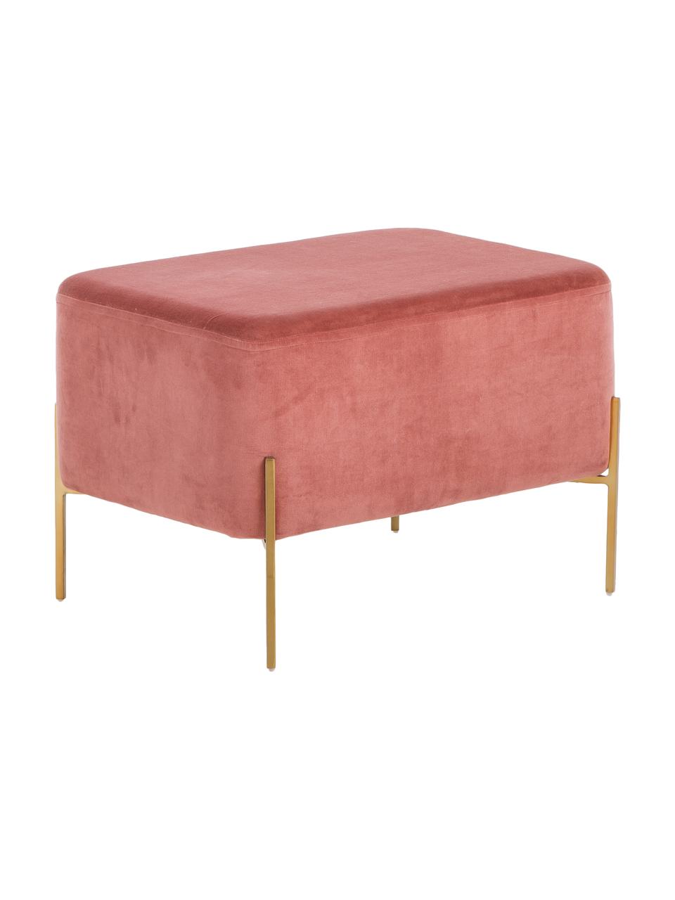 Tabouret large en velours Harper, Corail, couleur dorée