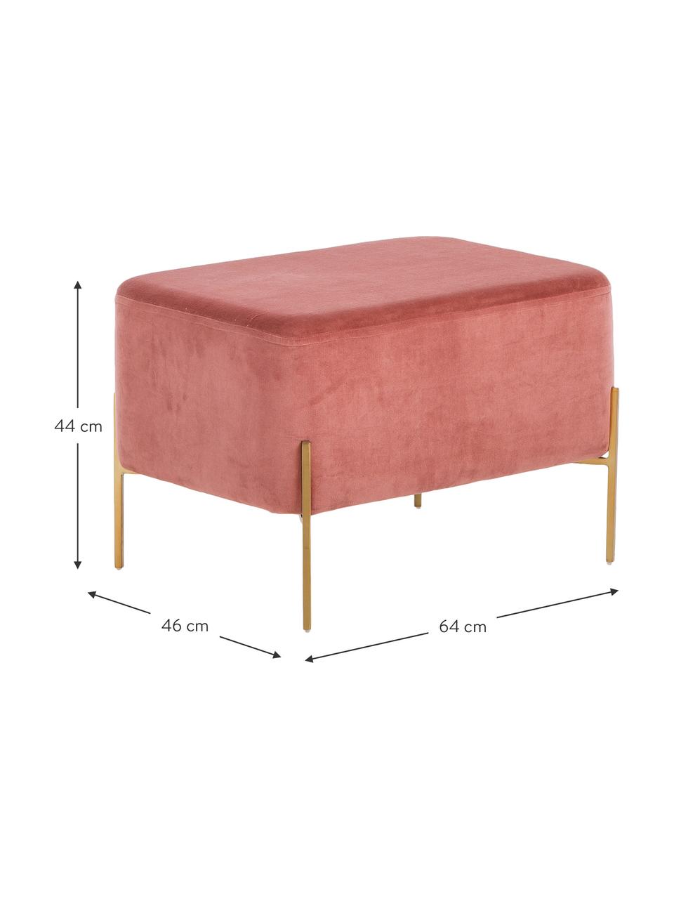 Tabouret large en velours Harper, Corail, couleur dorée