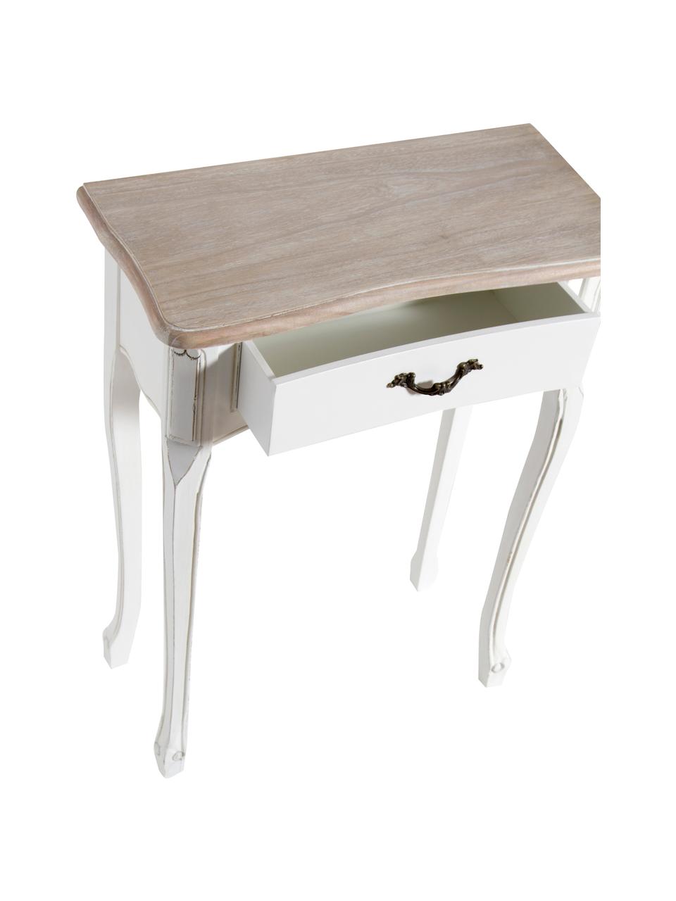 Konzolový stolek z dřeva pavlovnie se zásuvkou Provenza, Bílá, světle hnědá, Š 60 cm