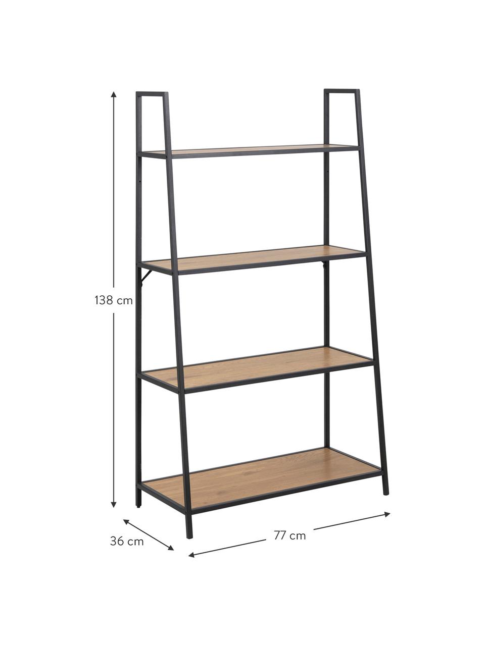 Boekenrek Seaford van hout en metaal, Frame: gepoedercoat metaal, Zwart, 77 x 138 cm