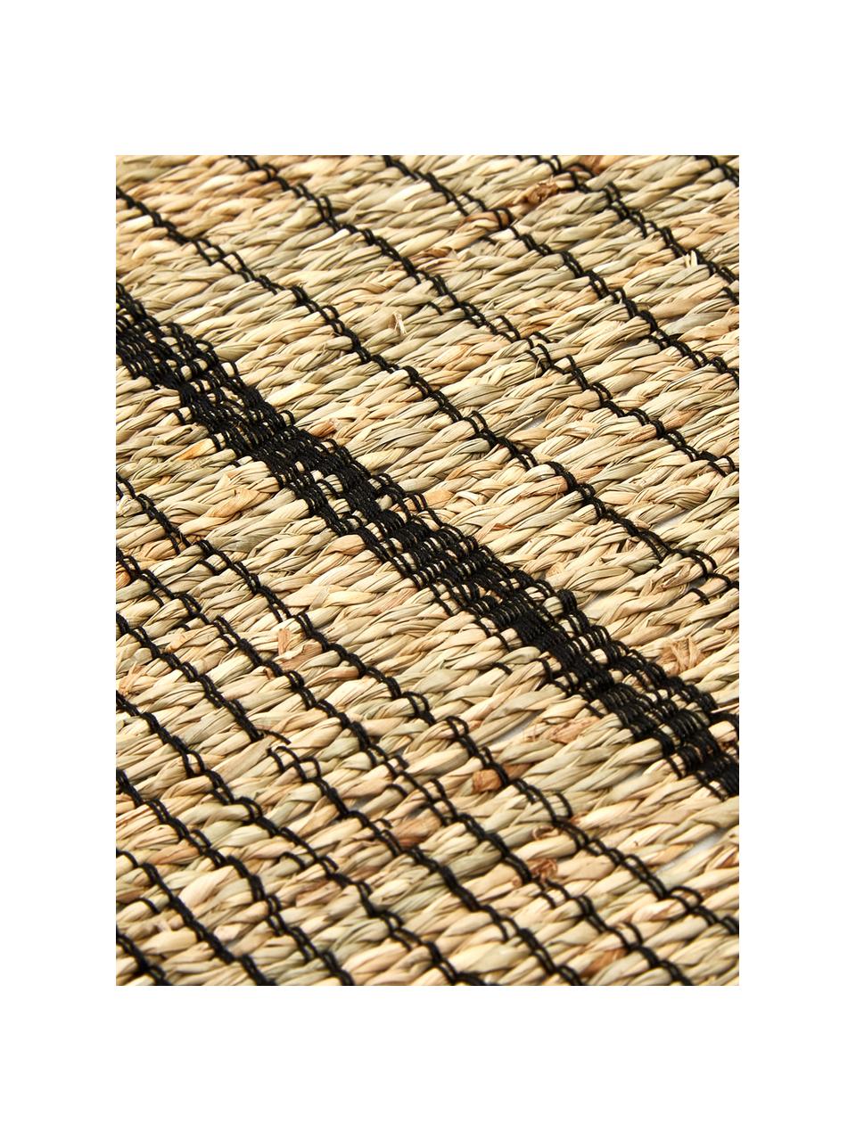Runner in fibra naturale con frange e linee Nature, Alghe, Beige, nero, Larg. 50 x Lung. 150 cm