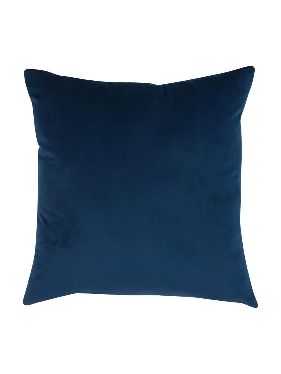 Housse de coussin 40x40 velours brodé Elefco, 100 % velours de polyester, Bleu foncé, couleur dorée, larg. 40 x long. 40 cm