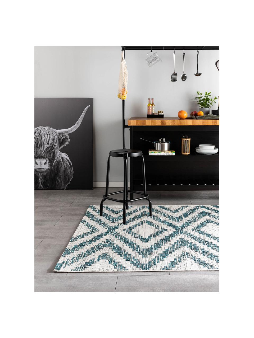 Tapis intérieur-extérieur Cleo, 100 % polypropylène, Blanc cassé, turquoise, larg. 80 x long. 150 cm (taille XS)