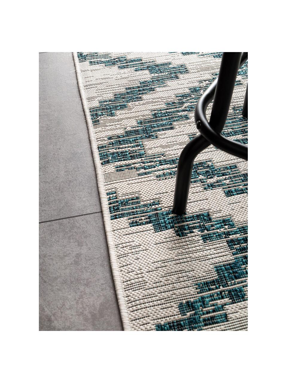 Tapis intérieur-extérieur Cleo, 100 % polypropylène, Blanc cassé, turquoise, larg. 80 x long. 150 cm (taille XS)