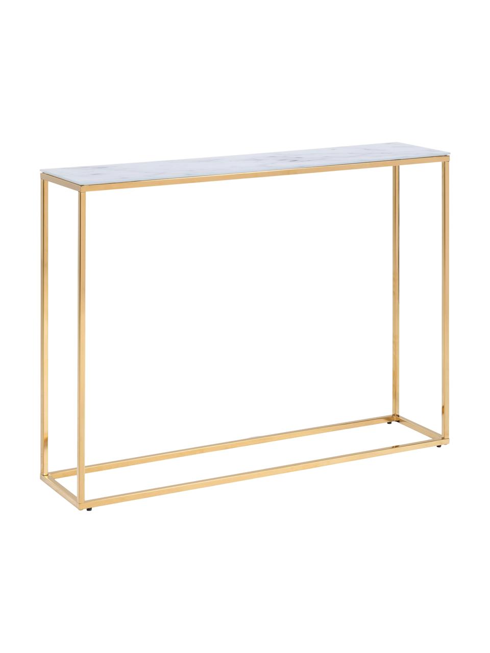 Console aspect marbre Aruba, Blanc aspect marbre, couleur dorée, larg. 110 x haut. 81 cm