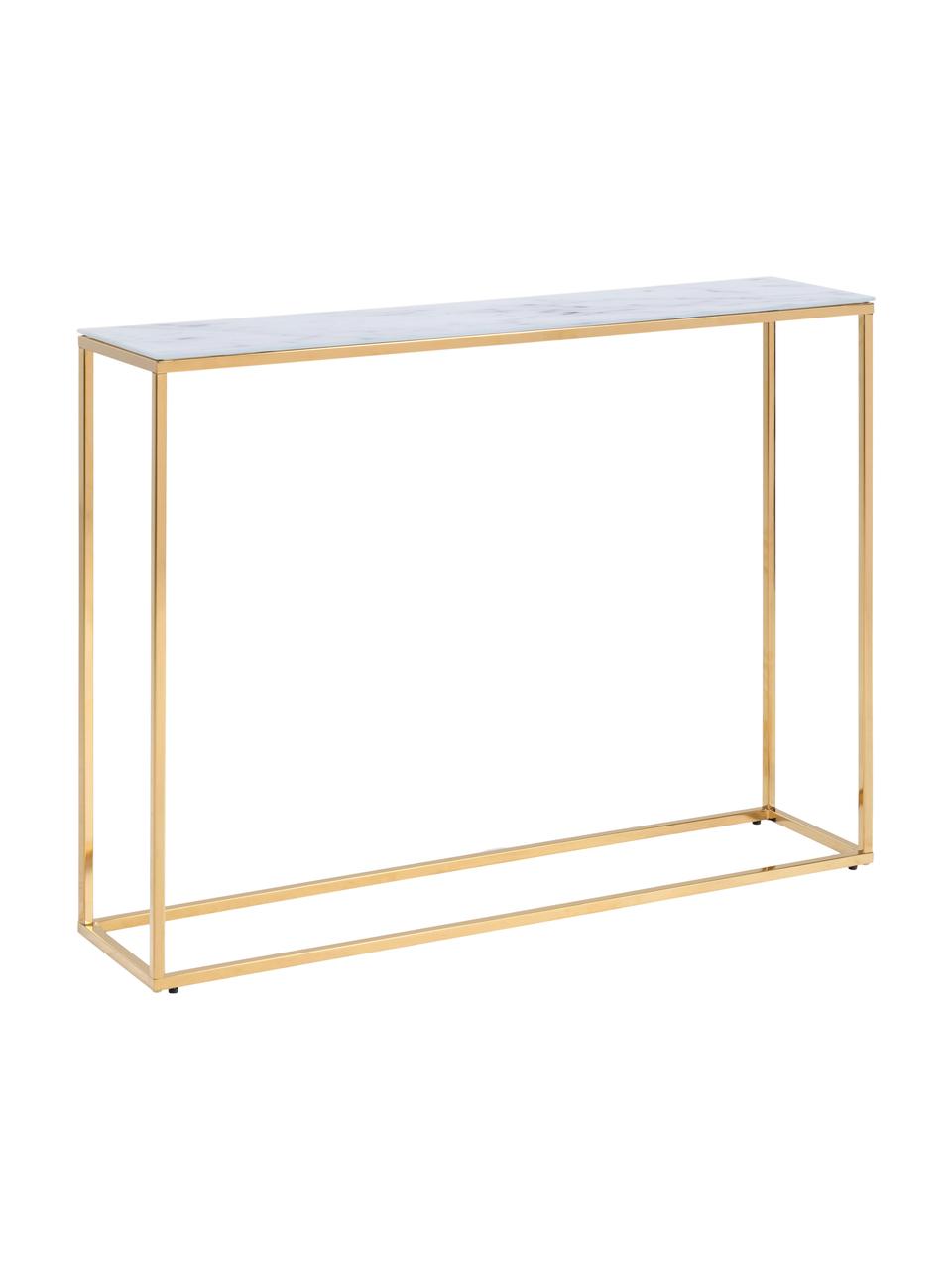 Konzolový stolek s mramorovanou deskou Aruba, Mramorový vzhled, bílá, zlatá, Š 110 cm, V 81 cm