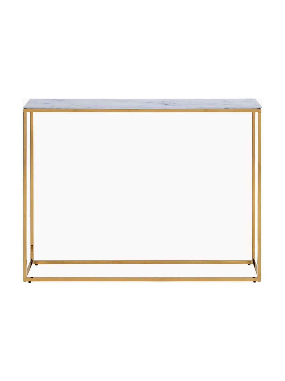 Wandtafel Aruba met glazen tafelbladen in marmerlook, Frame: metaal, gepoedercoat, Marmer-look wit, goudkleurig, B 110 x H 81 cm