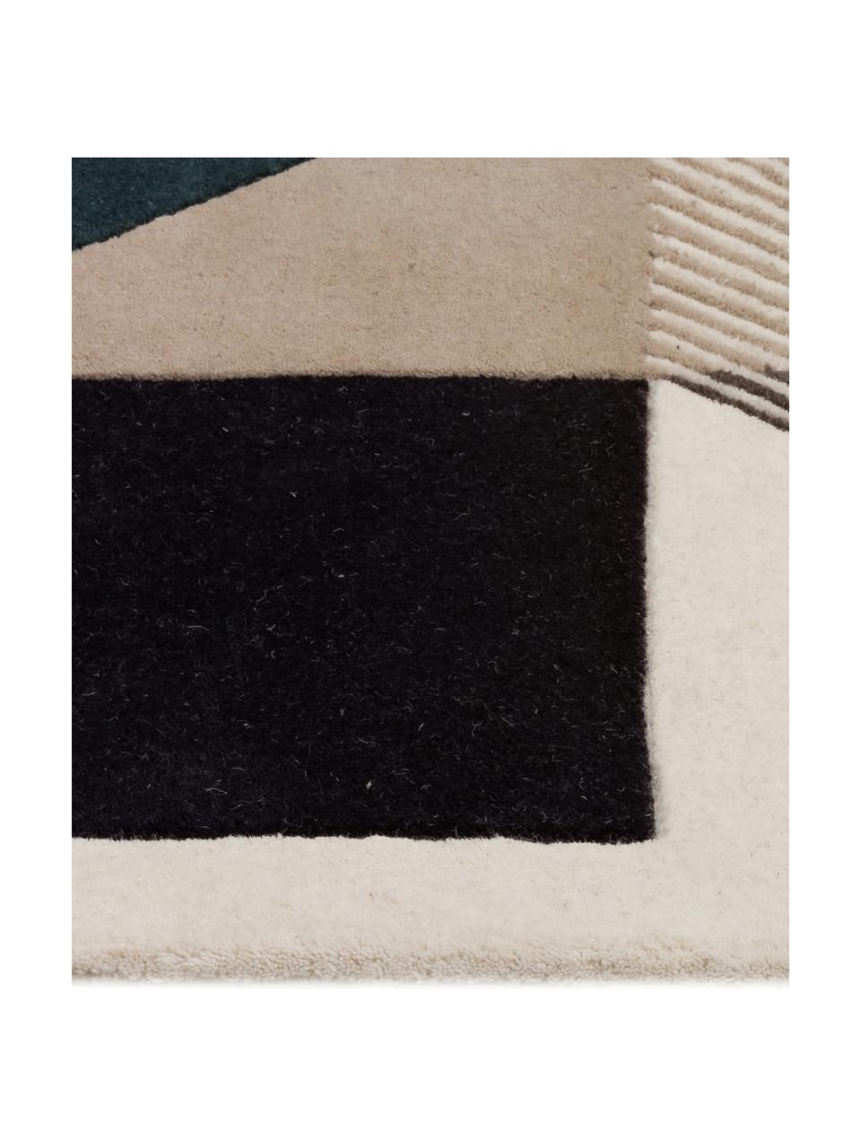Ręcznie tuftowany dywan z wełny Mikill, Beżowy i odcienie niebieskiego, czerwony, blady różowy, czarny, S 140 x D 200 cm (Rozmiar S)