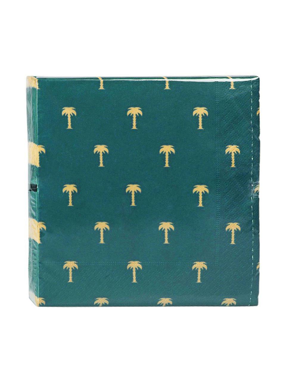 Papier-Servietten Palmtree, 20 Stück, Papier, Grün, Goldfarben, B 17 x L 17 cm