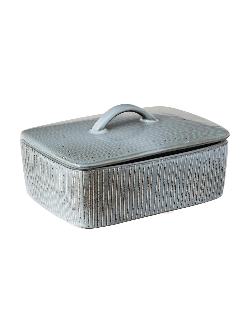 Beurrier artisanal Nordic Sea, Grès cérame, Tons gris et bleus, larg. 15 x prof. 12 cm