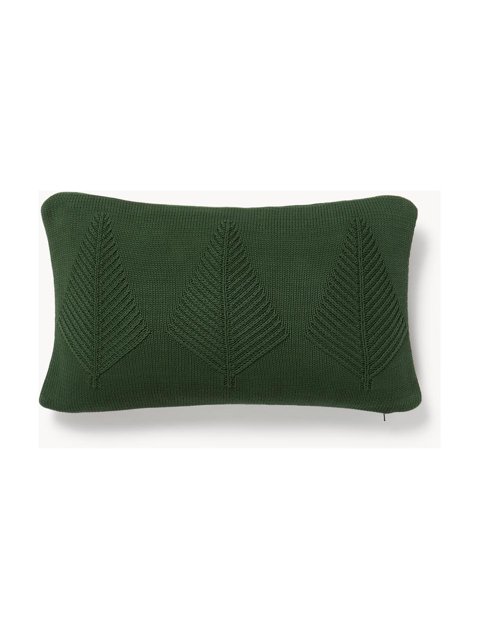 Housse de coussin en coton avec motif hivernal Beryl, 100 % coton, Vert foncé, larg. 30 x long. 50 cm