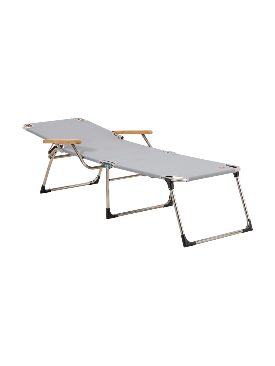 Zonnebed Amigo met armleuning, Frame: aluminium, Bekleding: kunststofweefsel (weer- e, Armleuning: natuurlijk robiniahout, Grijs, robiniahoutkleurig, B 190 x D 69 cm