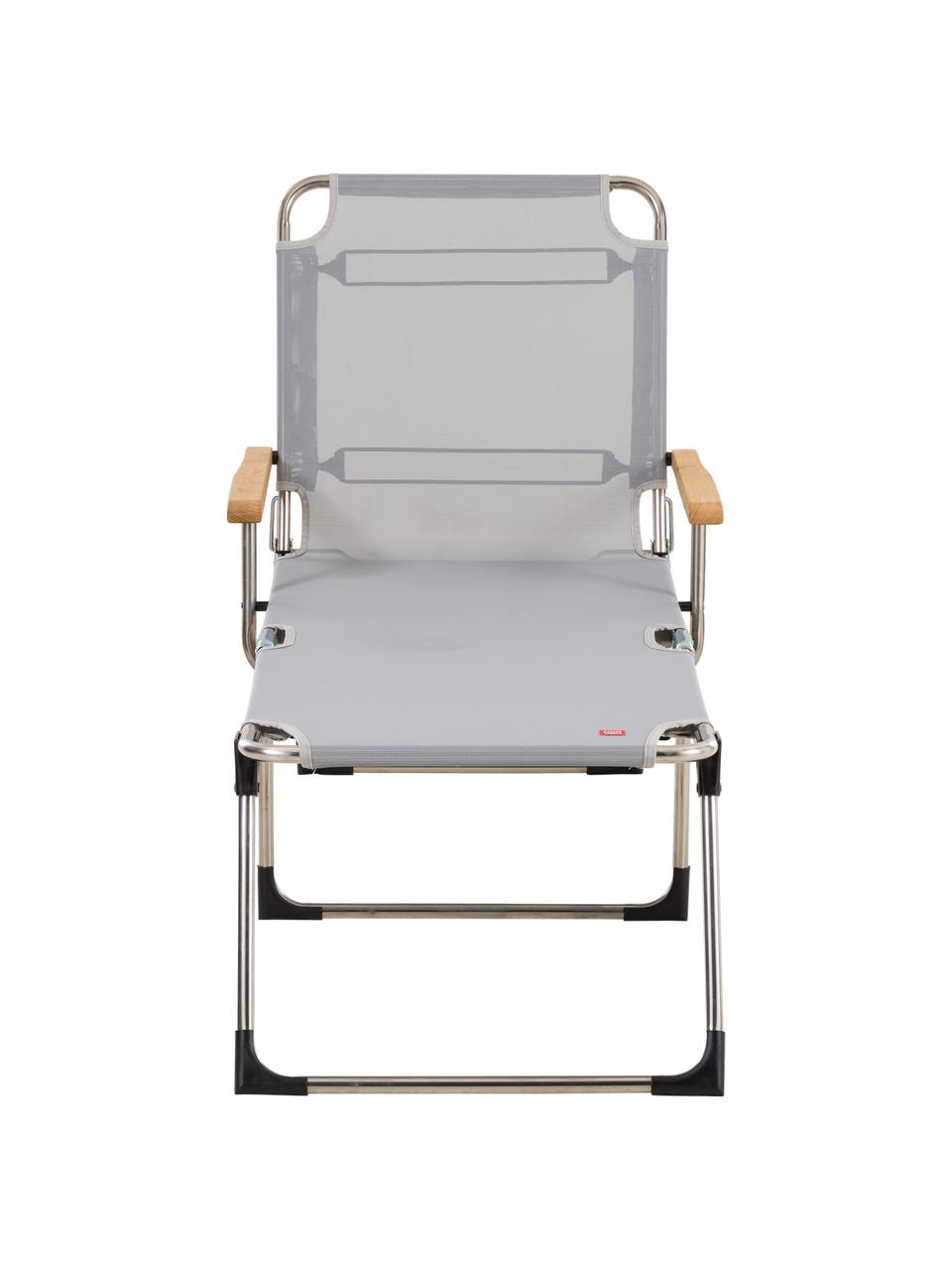 Outdoor ligstoel Amigo, Frame: aluminium, Bekleding: kunststofweefsel (weer- e, Armleuning: natuurlijk robiniahout, Grijs, robiniahoutkleurig, B 190 x D 69 cm
