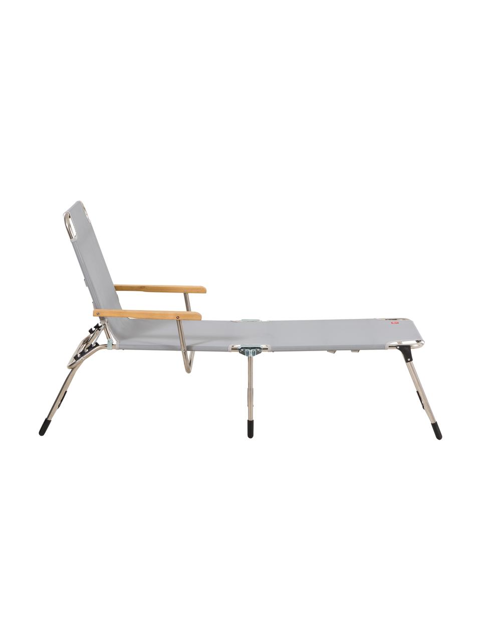 Zonnebed Amigo met armleuning, Frame: aluminium, Bekleding: kunststofweefsel (weer- e, Armleuning: natuurlijk robiniahout, Grijs, robiniahoutkleurig, B 190 x D 69 cm