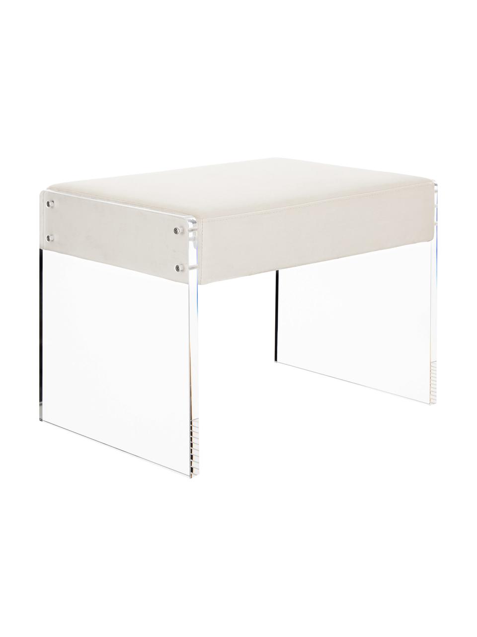 Fluwelen poef Ayden met frame van acrylglas, Bekleding: fluweel (polyester), Frame: massief populierenhout, m, Poten: acrylglas, Bekleding: beige Frame: transparant, B 61 x L 45 cm