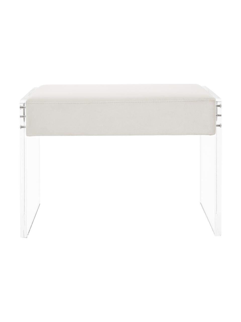 Samt-Hocker Ayden mit Gestell aus Acrylglas, Bezug: Samt (Polyester) 25.000 S, Gestell: Massives Pappelholz, Sper, Beine: Acrylglas, Bezug: BeigeGestell: Transparent, B 61 x H 45 cm