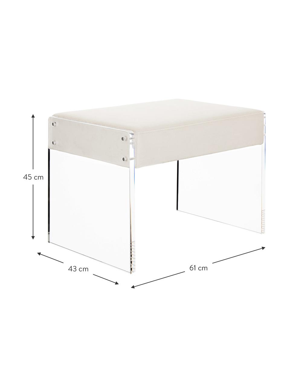 Samt-Hocker Ayden mit Gestell aus Acrylglas, Bezug: Samt (Polyester) 25.000 S, Gestell: Massives Pappelholz, Sper, Beine: Acrylglas, Bezug: BeigeGestell: Transparent, B 61 x H 45 cm