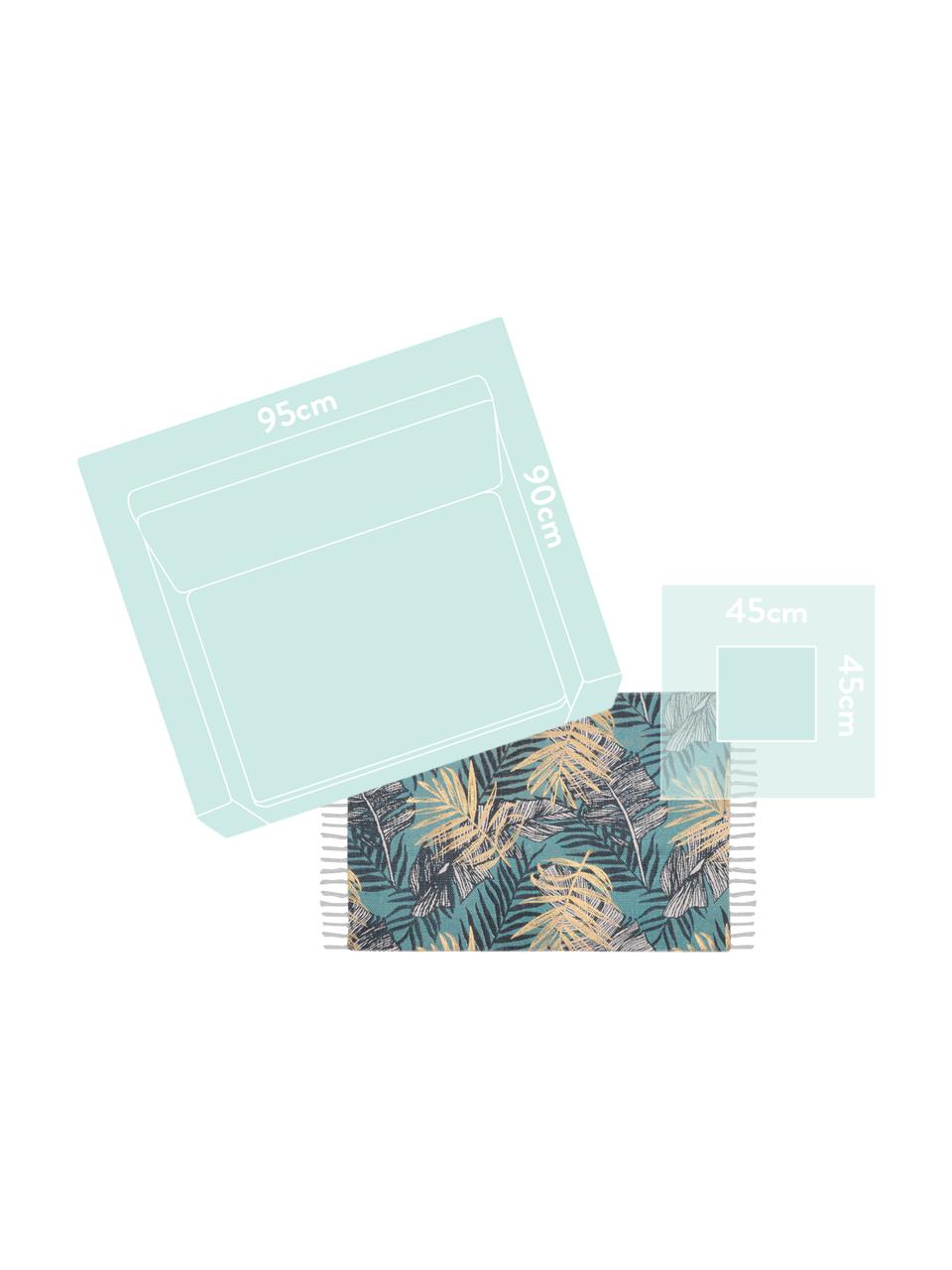 Vloerkleed Longbeach met tropische print, 100% katoen, Blauwtinten, beige, B 60 x L 90 cm (maat XXS)
