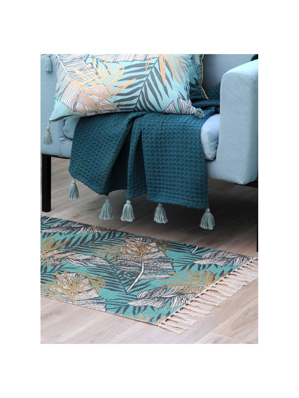 Tapis à imprimé tropical Longbeach, Tons bleus, beige