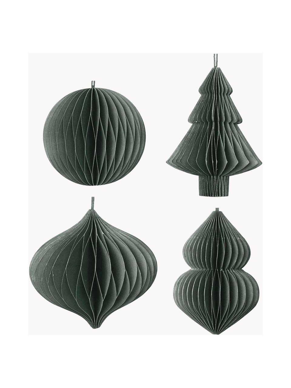 Décorations de sapin de Noël Viola haut. 10 cm, 4 élém., Carton, Vert foncé, Ø 9 x haut. 10 cm