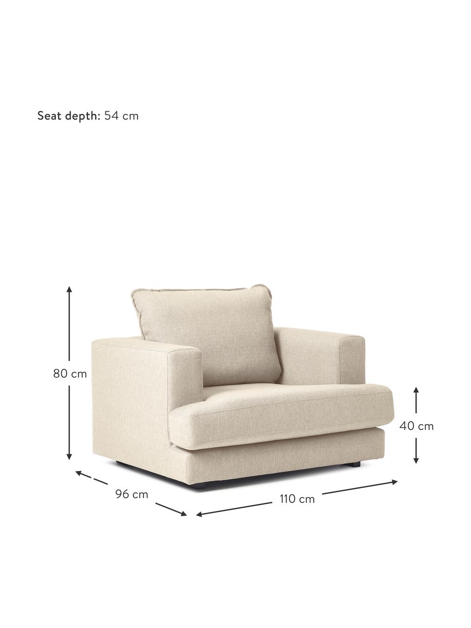 Fotel Tribeca, Tapicerka: 100% poliester Dzięki tka, Stelaż: lite drewno sosnowe, Nogi: lite drewno bukowe, lakie, Ciemnobeżowa tkanina, S 110 x G 96 cm