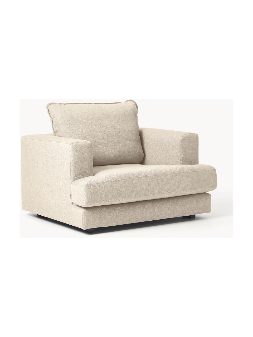 Fauteuil Tribeca, Frame: massief beukenhout, FSC-g, Poten: massief gelakt beukenhout, Geweven stof beige, B 110 x H 96 cm