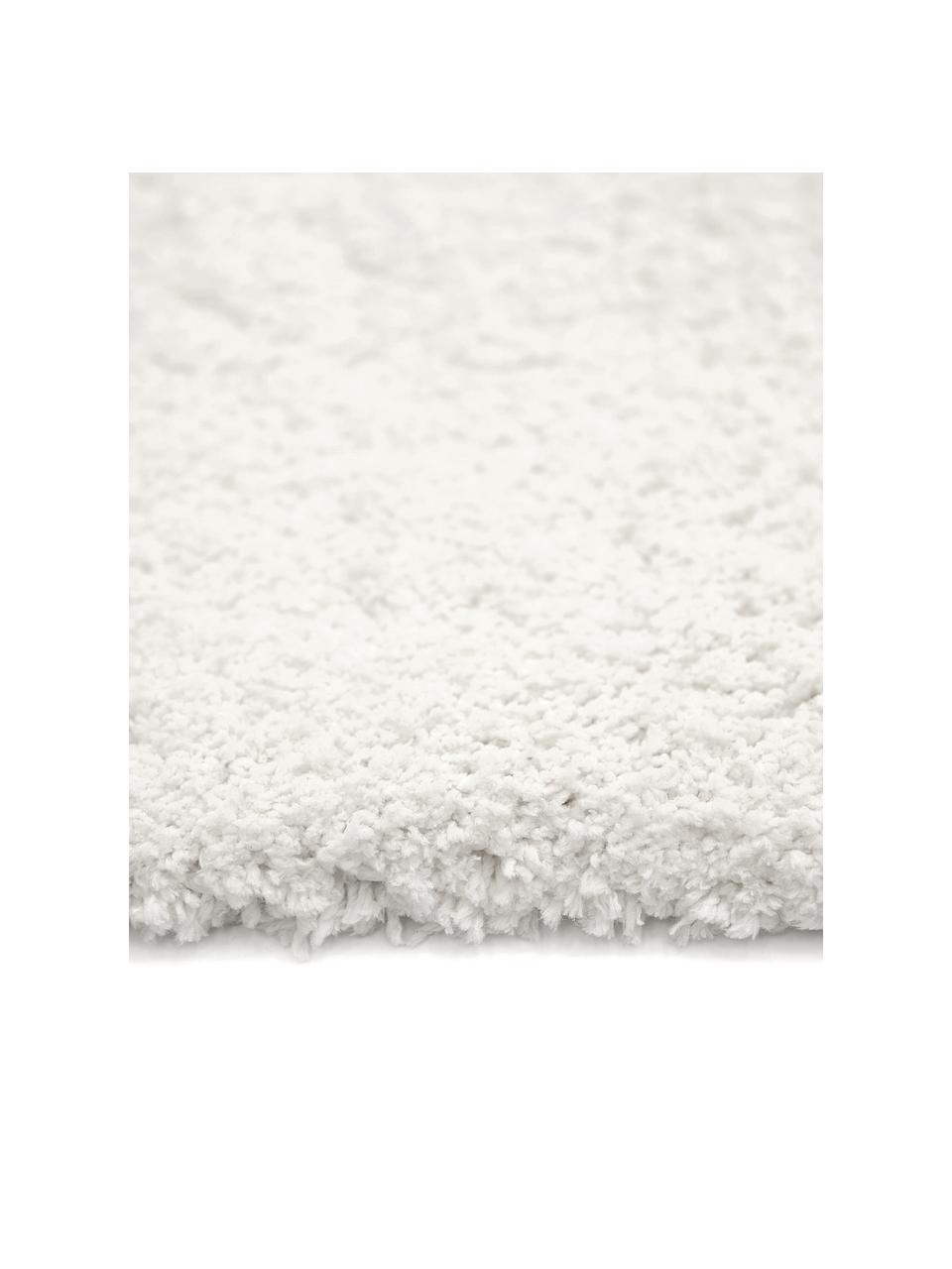 Pluizig hoogpolig vloerkleed Leighton, Bovenzijde: microvezels (100% polyest, Onderzijde: 70% polyester, 30% katoen, Crèmewit, B 80 x L 150 cm (maat XS)