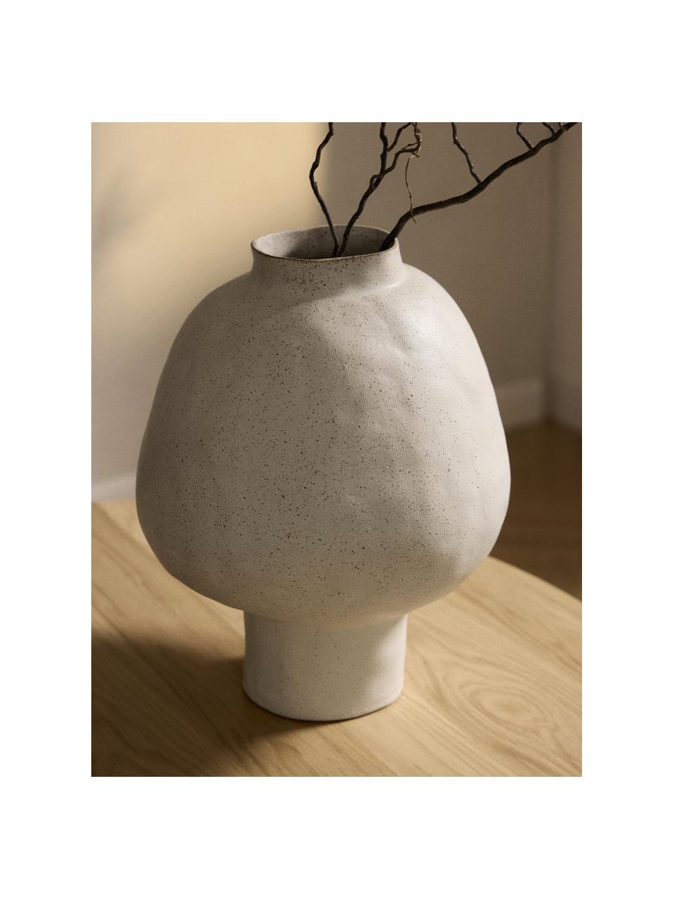 Handgefertigte Design-Vase Saki aus Steinzeug, H 40 cm, Steinzeug, Off White, gesprenkelt, Ø 32 x H 40 cm