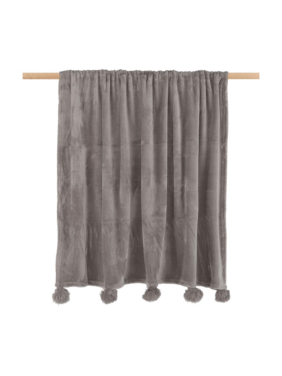 Kuscheldecke Bomla in Taupe mit Pompoms, 100% Polyester, Taupe, B 130 x L 170 cm