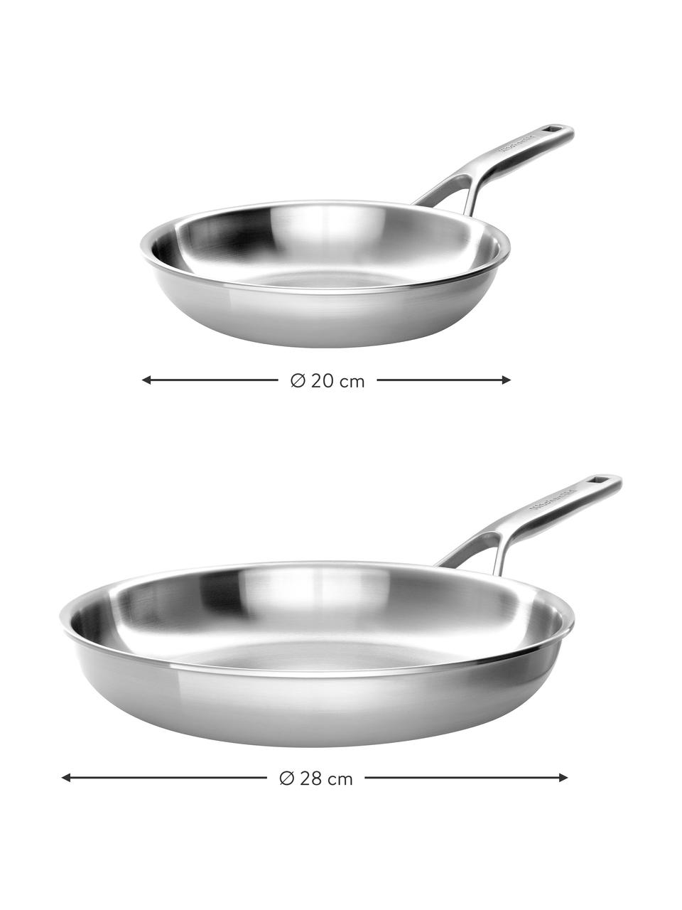 Bratpfannen KitchenAid mit 3 Schichtböden, 2er-Set, Rostfreier Stahl, beschichtet, Silberfarben, Ø 20 cm, Ø 28 cm