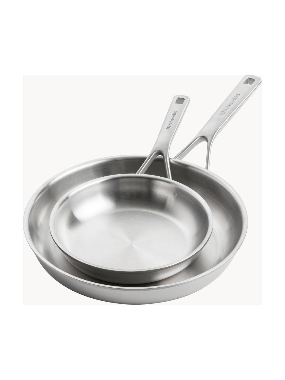 Braadpannenset KitchenAid met 3 lagen bodem, set van 2, Gecoat roestvrij staal, Zilverkleurig, Ø20 cm, Ø 28cm