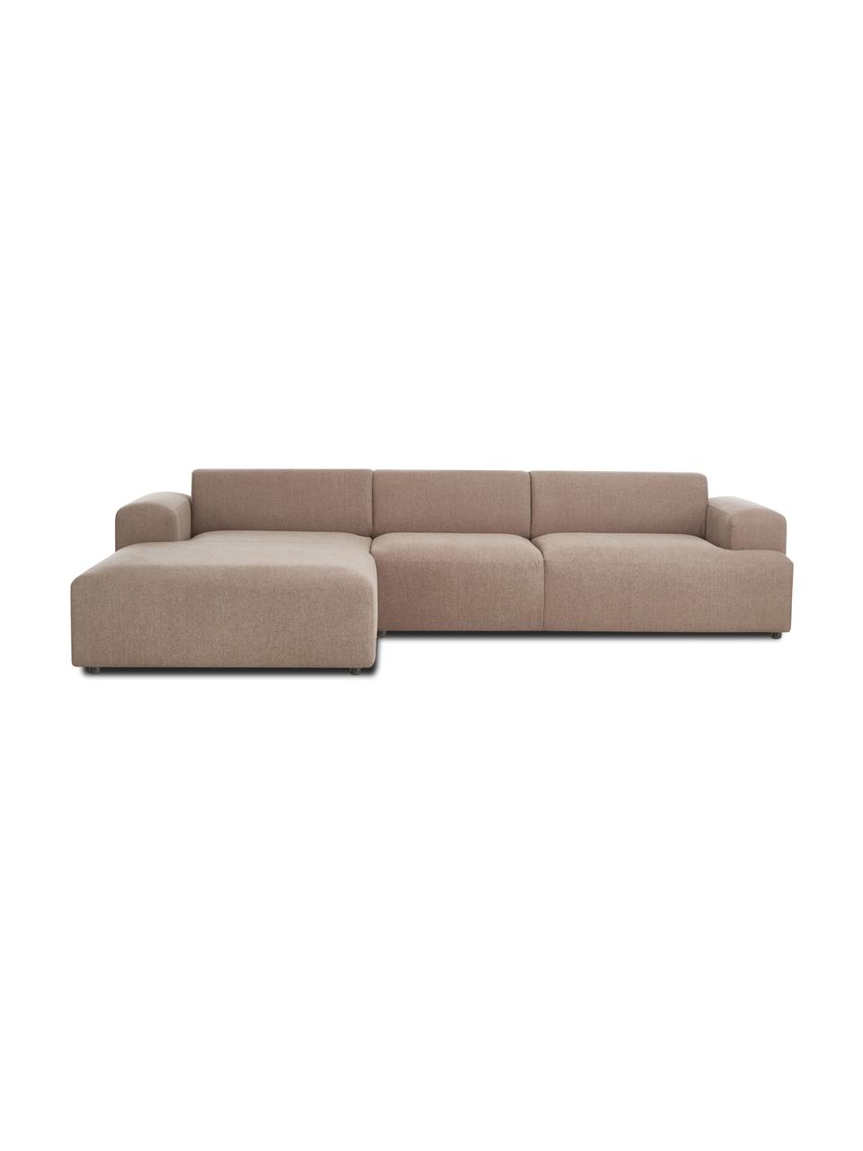 Hoekbank Melva (4-zits), Bekleding: 100% polyester De slijtva, Frame: massief grenenhout, FSC-g, Poten: kunststof, Geweven stof taupe, B 319 x D 196 cm, hoekdeel links