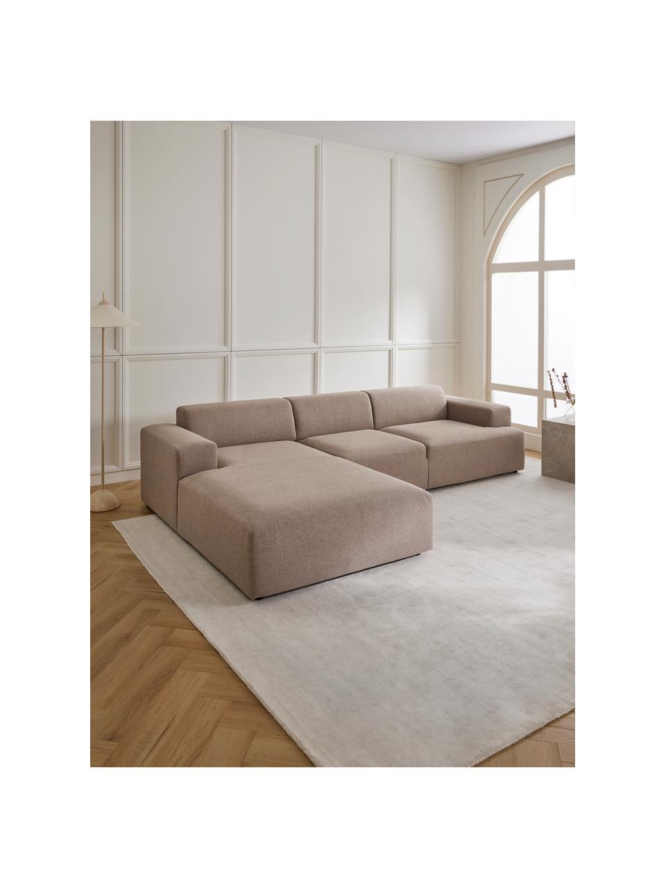 Hoekbank Melva (4-zits), Bekleding: 100% polyester De slijtva, Frame: massief grenenhout, FSC-g, Poten: kunststof, Geweven stof taupe, B 319 x D 196 cm, hoekdeel links