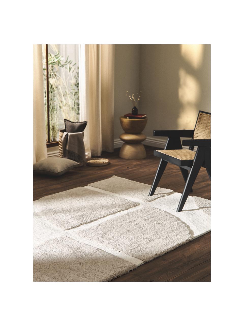 Flauschiger Hochflor-Teppich Jade mit erhabener Hoch-Tief-Struktur, Flor: 100 % recycelter Polyeste, Beige, Cremeweiss, B 120 x L 180 cm (Grösse S)