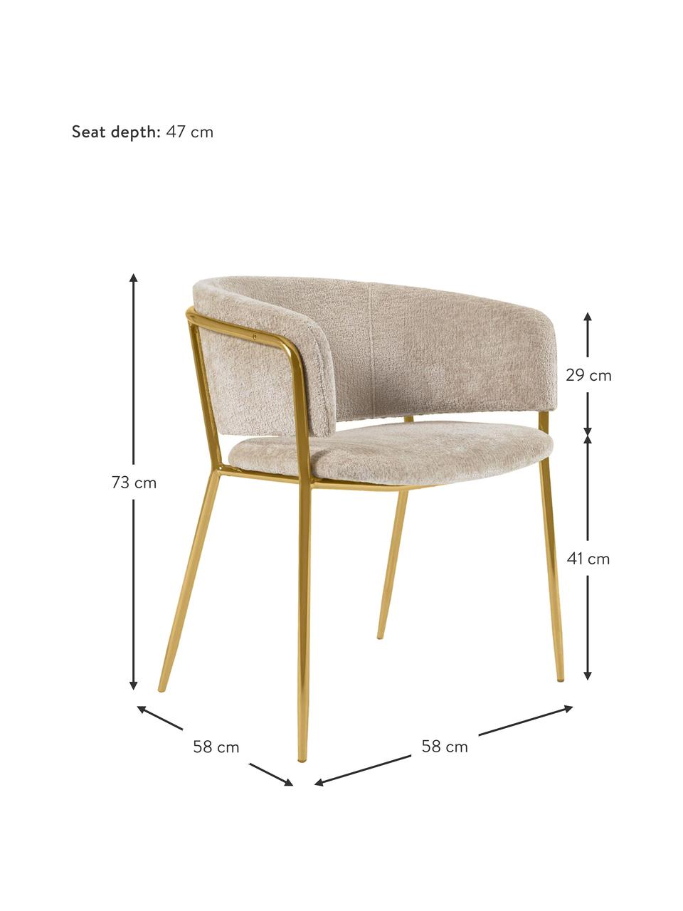 Sedie con braccioli in ciniglia Runnie 2 pz, Rivestimento: ciniglia (100% poliestere, Gambe: acciaio ottonato, Ciniglia beige chiaro, dorato, Larg. 58 x Alt. 58 cm