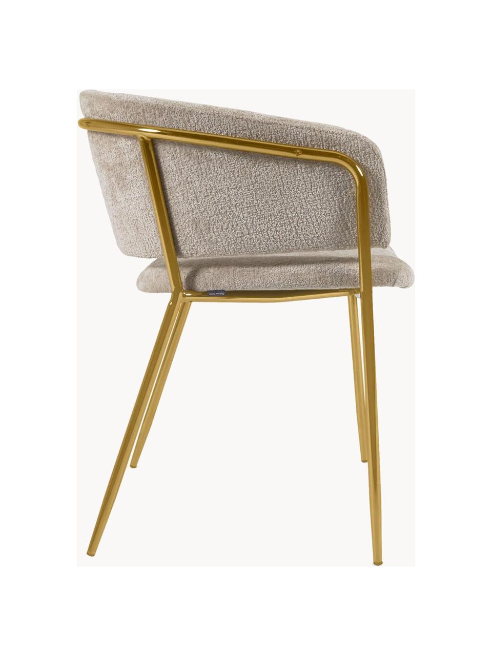 Silla con reposabrazos de chenilla Runnie, 2 uds., Tapizado: chenilla (100% poliéster), Patas: acero, latón, Chenilla beige claro, dorado, An 58 x F 58 cm