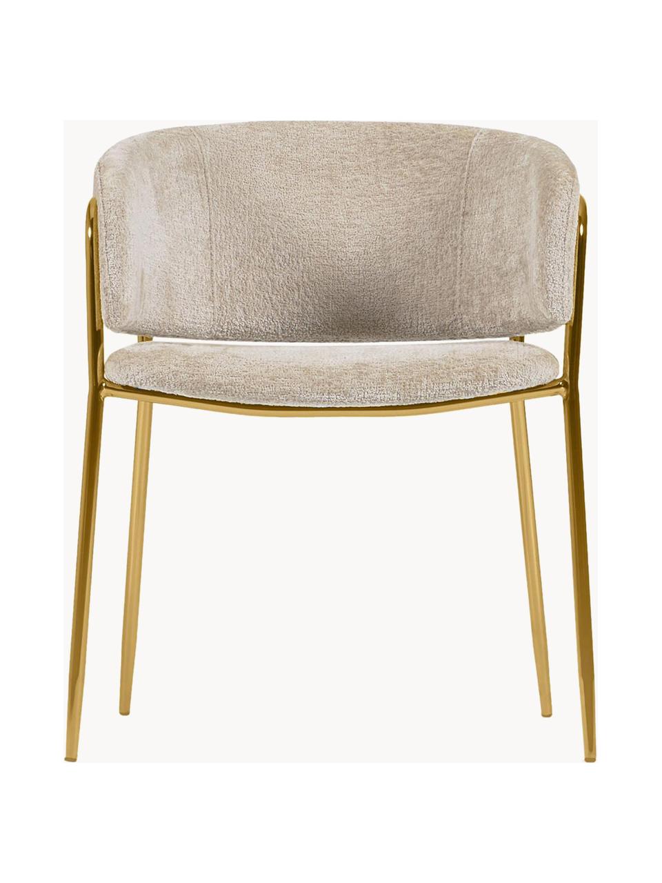 Chenille fauteuils Runnie, set van 2, Bekleding: chenille (100 % polyester, Poten: vermessingd staal, Chenille lichtbeige, goudkleurig, B 58 x D 58 cm