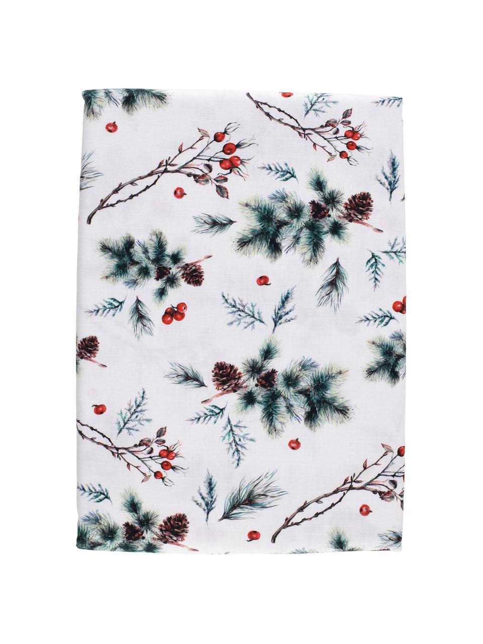 Mantel Aubepine, 100% algodón, Blanco, verde, rojo, An 160 x L 160 cm