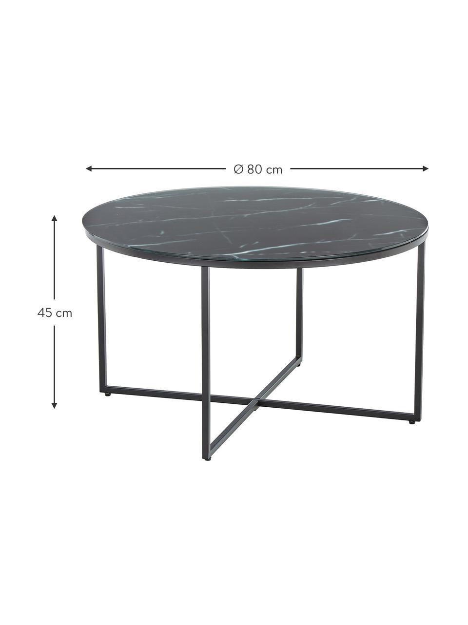 Mesa de centro Antigua, tablero de vidrio en aspecto mármol, Tablero: vidrio estampado con aspe, Estructura: acero con pintura en polv, Aspecto mármol negro, Ø 80 cm