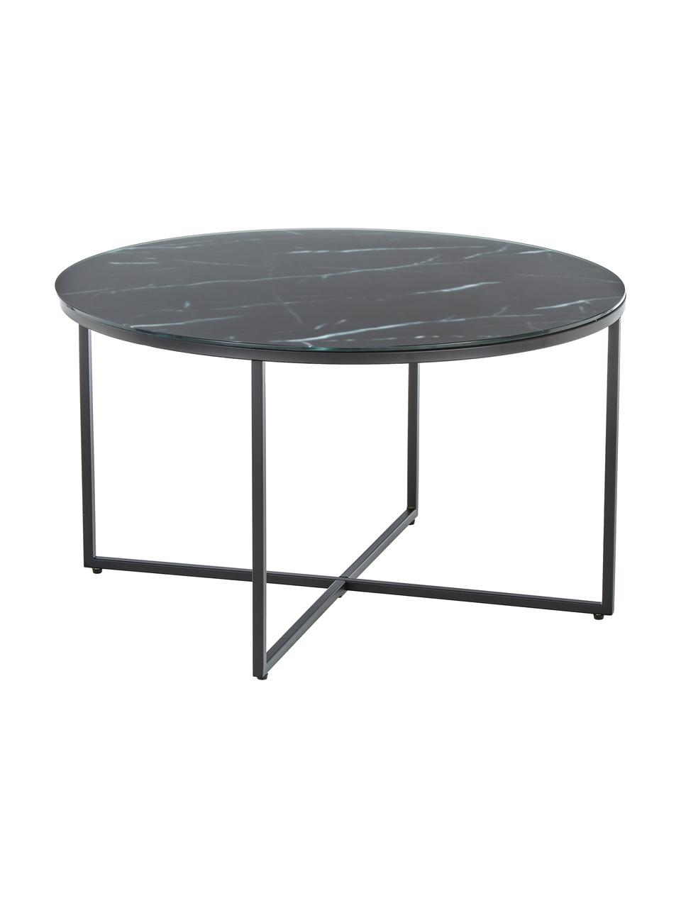 Kulatý konferenční stolek se skleněnou deskou v mramorovém vzhledu Antigua, Mramorový vzhled, černá, Ø 80 cm