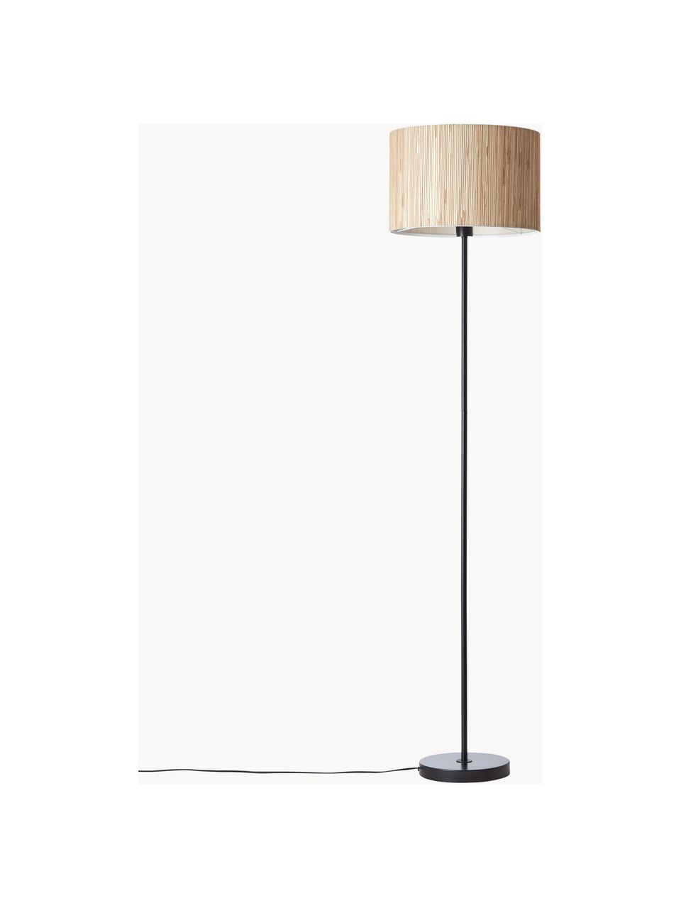 Vloerlamp Wimea van zeegras, Lampenkap: zeegras, Lampvoet: gecoat metaal, Lichtbeige, zwart, H 162 cm