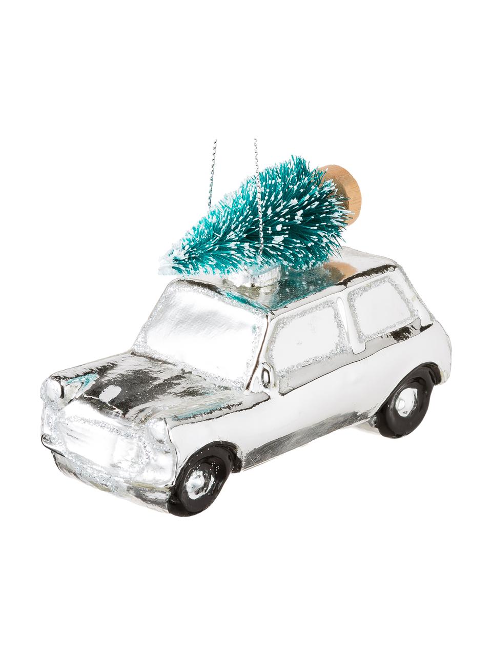 Decorazioni per l'albero di Natale Christmas Cars, 2 pz., Vetro, materiale sintetico, Bianco, argento, P 10 x A 7 cm