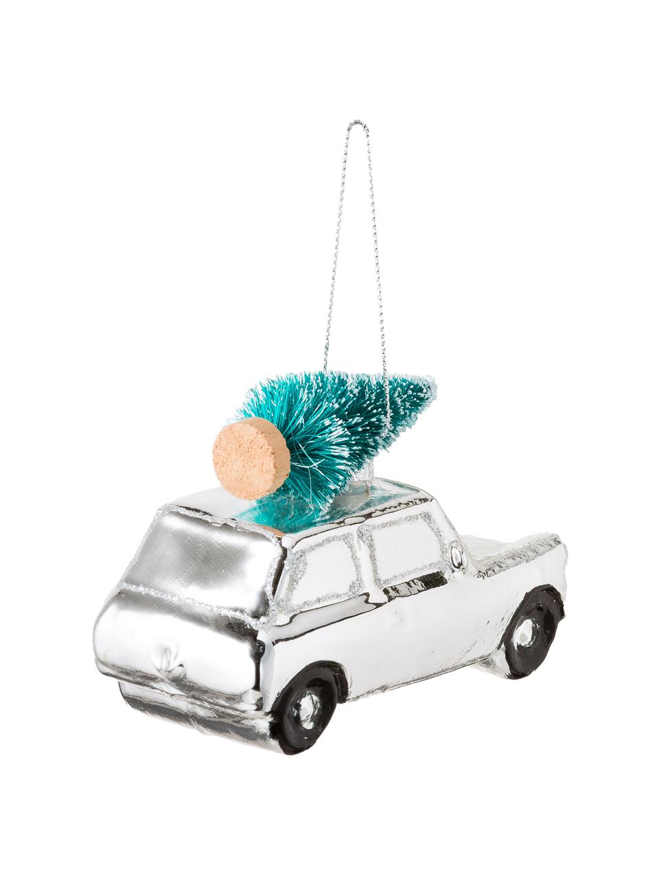 Boomhangersset Christmas Cars, 2-delig, Glas, kunststof, Wit, zilverkleurig, 10 x 7 cm