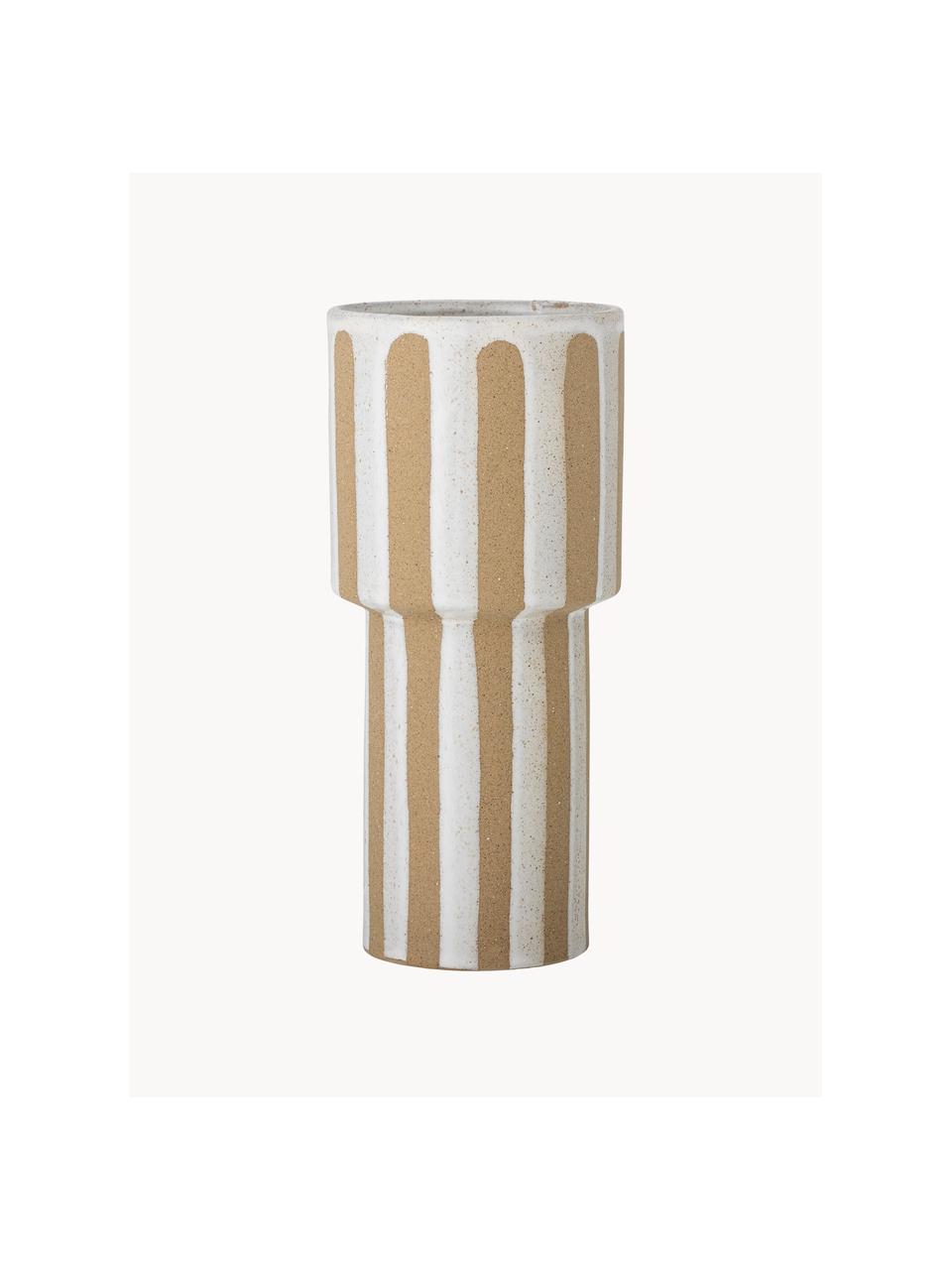 Vase artisanal Awah, Grès cérame, Beige, blanc, Ø 13 x haut. 29 cm