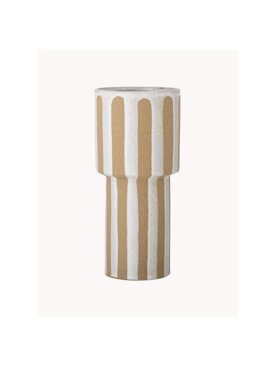 Vaso a righe fatto a mano Awah, alt. 29 cm, Gres, Beige, bianco, Ø 13 x Alt. 29 cm