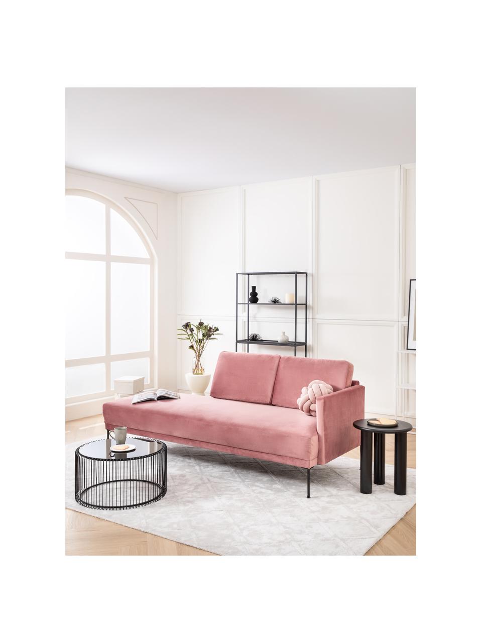Chaise longue in velluto con piedini in metallo Fluente, Rivestimento: velluto (copertura in pol, Struttura: legno di pino massiccio, , Piedini: metallo verniciato a polv, Velluto rosa, Larg. 202 x Prof. 85 cm, schienale a sinistra