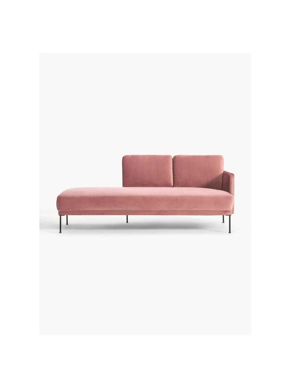 Fluwelen chaise longue Fluente, Bekleding: fluweel (hoogwaardig poly, Frame: massief grenenhout, Poten: gepoedercoat metaal Dit p, Fluweel oudroze, B 202 x D 85 cm, rugleuning rechts